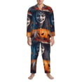 thumbnail image 3 of Salouo Modern Style Pumpkin Witch Print Button-Front Long Sleeve Pajama Set for Men, Soft 2Pjs Men's Long Sleeve Sleepwear-Large, 3 of 7