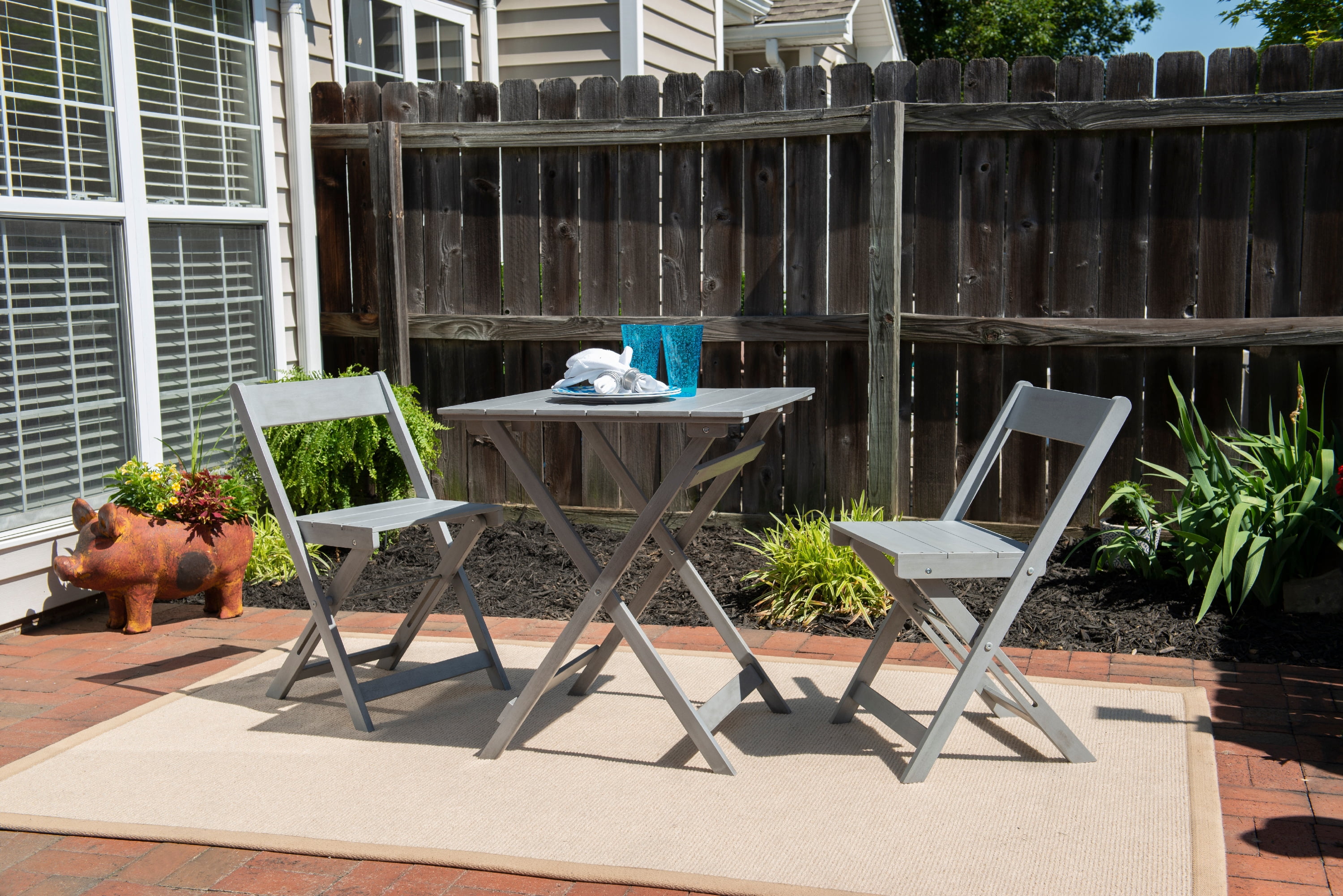 Linon Riverpark 3-Piece Acacia Wood Outdoor Bistro Set, Gray