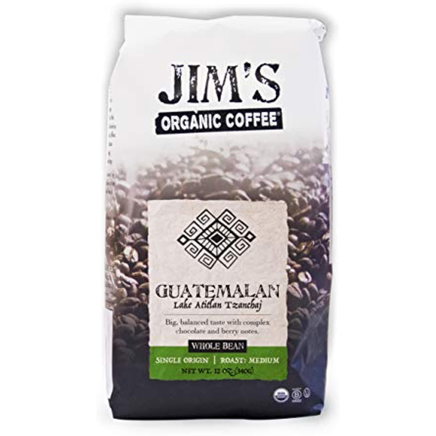 Jim’S Organic Coffee – Guatemalan Lake Atitlan – Single Origin, Medium Roast - Whole Bean 12 Oz Bag