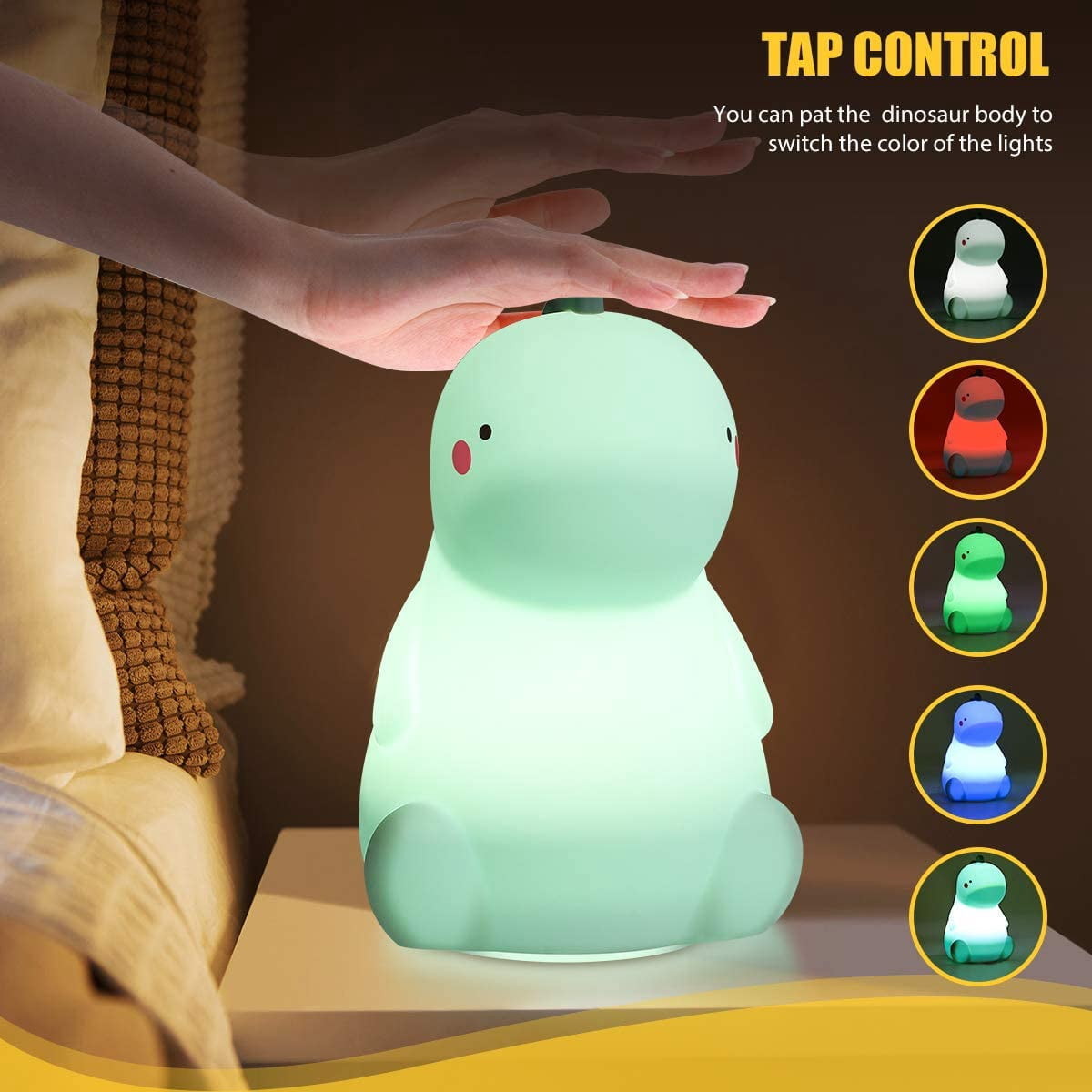 LNKOO Dinosaur Night Light - Cute Baby Night Light, Silicone Baby Night Light with Touch Sensor,Night lamp Rechargeable LED Bedside Nursery Lamp Tiktok Dinosaur lamp for Boys & Girls (USB Powered)