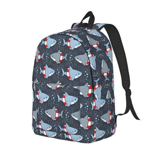Disketp Shark Wearing Swim Ring Mochila de Lona Estampada, Mochila Escolar de Viaje Ligera para Estudiantes y Portátil-Small