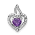 thumbnail image 1 of White Sterling Silver Charm Pendant Amethyst Heart Purple Diamond Round, 1 of 2