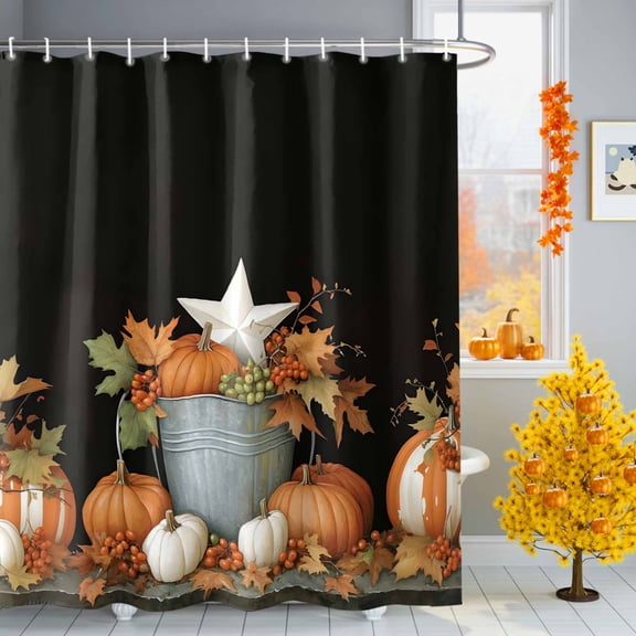 Fall Harvest Shower Curtains for Bathroom, Pumpkin Bucket Grape Waterproof Fabric Shower Curtain for Bathroom Bathtub Decoration, Machine Washable, 72"x84"