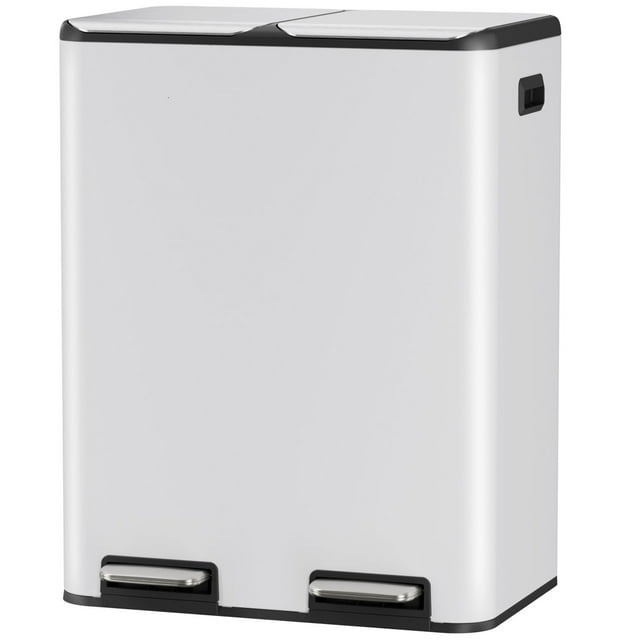 Pirecart 2 x 8 Gallon Dual Trash Can for Kitchen, Rectangular Stainless Steel Recycling Garbage Can with Lids & 2 Built-in Odor Control Box