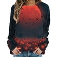 thumbnail image 2 of Uootdi Halloween Sweatshirts for Women Crew Neck Red Moon Bat Pumpkin Graphic Womens Sweatshirt Oversized Fit Holiday Night Soft Womens Tops Gift, 2 of 5