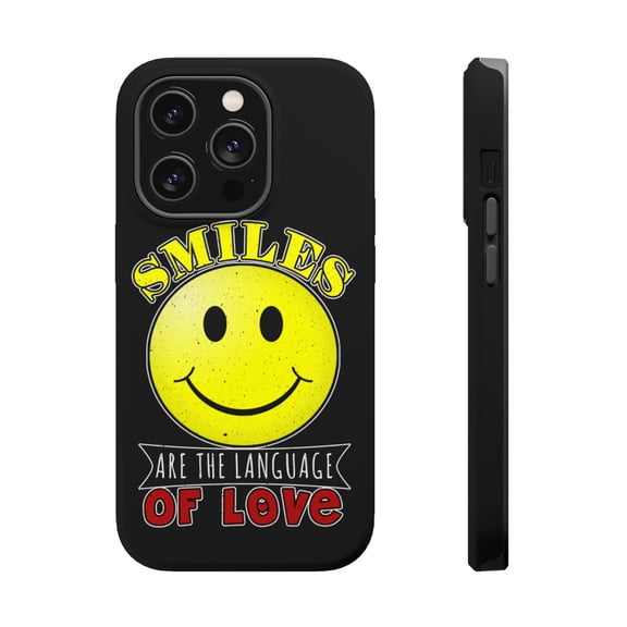 DistinctInk Tough Case for Apple iPhone 15 PRO (6.1" Screen), Compatible with MagSafe Charging - Smiles Language Of Love