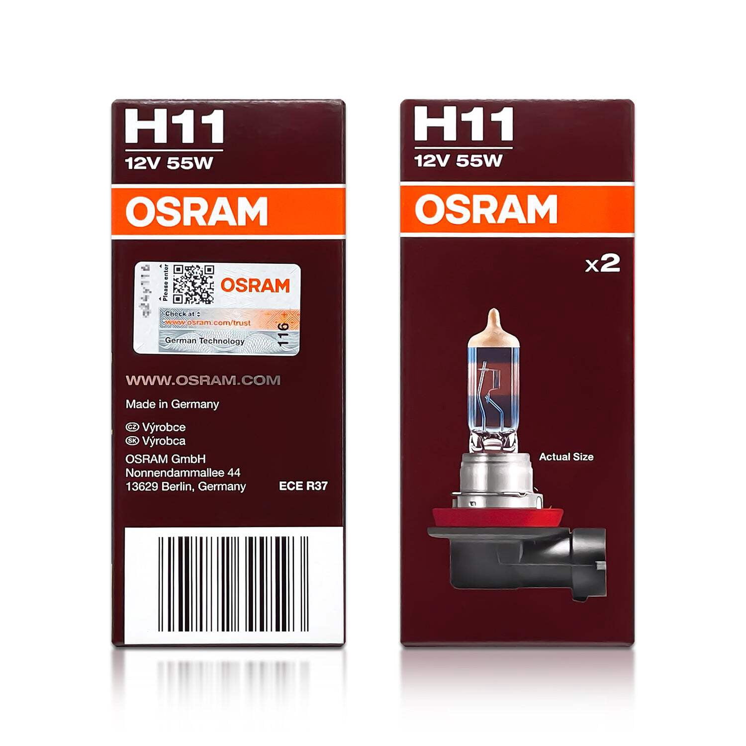 H11: Osram 64211NB220 Night Breaker 220 Halogen Bulbs | Pack of 2