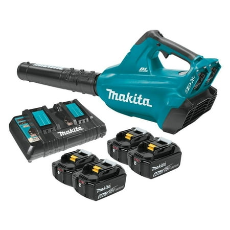 Makita 18V X2 LXT Cordless Electric Handheld Leaf Blower + 4 Batteries