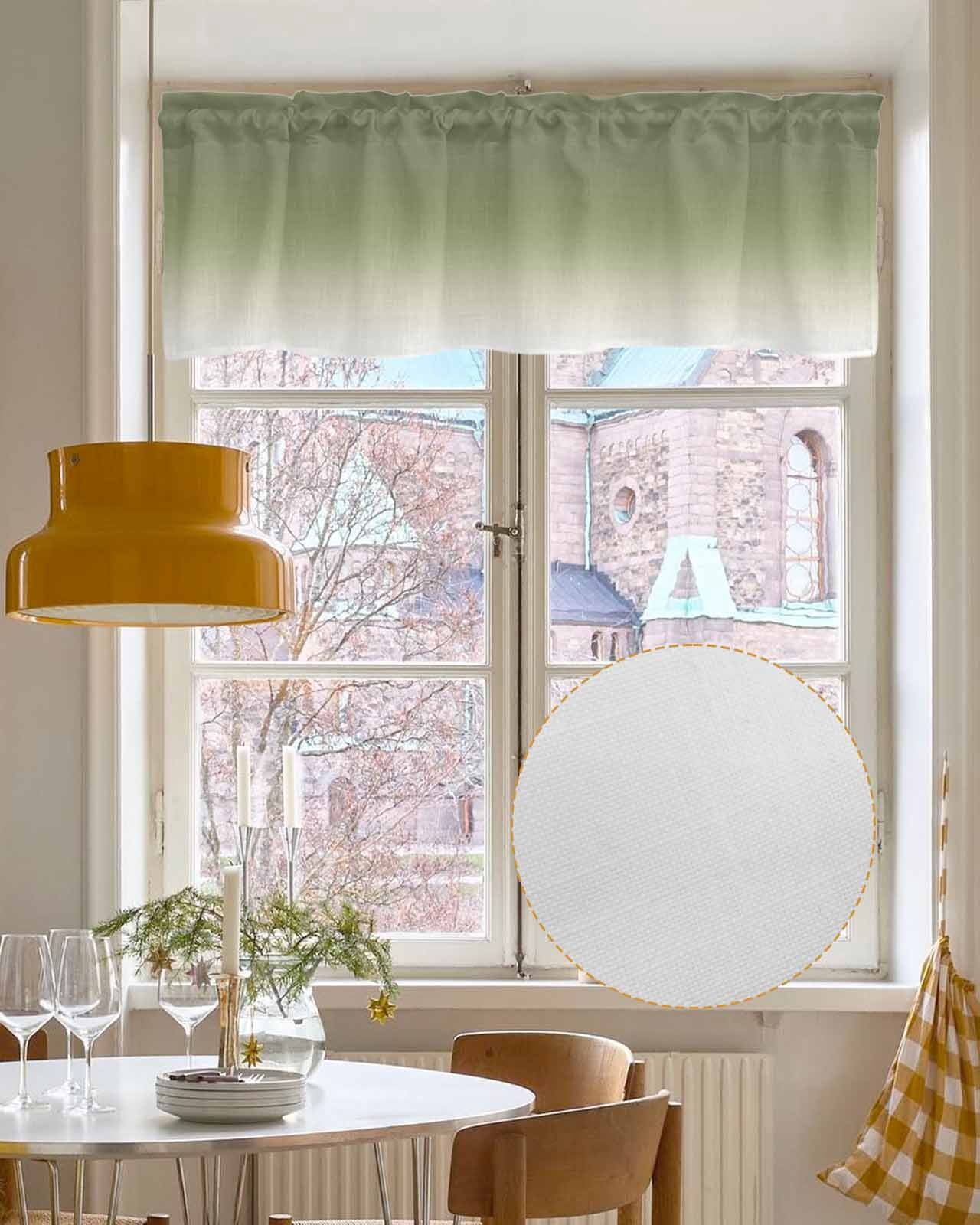 Sage Green Ombre Linen Curtain Valance for Bedroom/Bathroom/Kitchen/Office/Living/Dining Room Window,Farmhouse Sage Green Ombre Rod Pocket Topper Decorative Cafe Drapes Panel 54"x18"