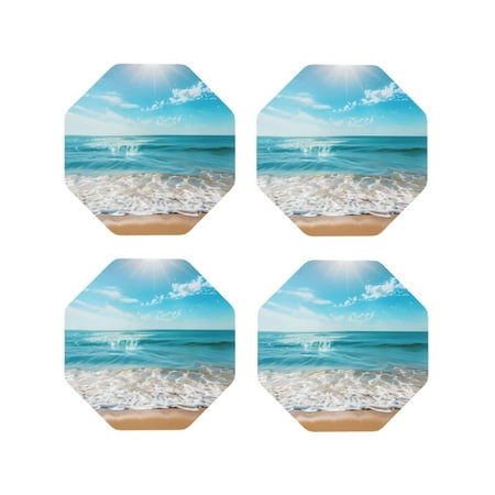 

Matuu Sunny Ocean Waves for Cup Coasters Set of 4 Leather Coasters Desk Coasters for Office Measures 4” x 4”-Octagon