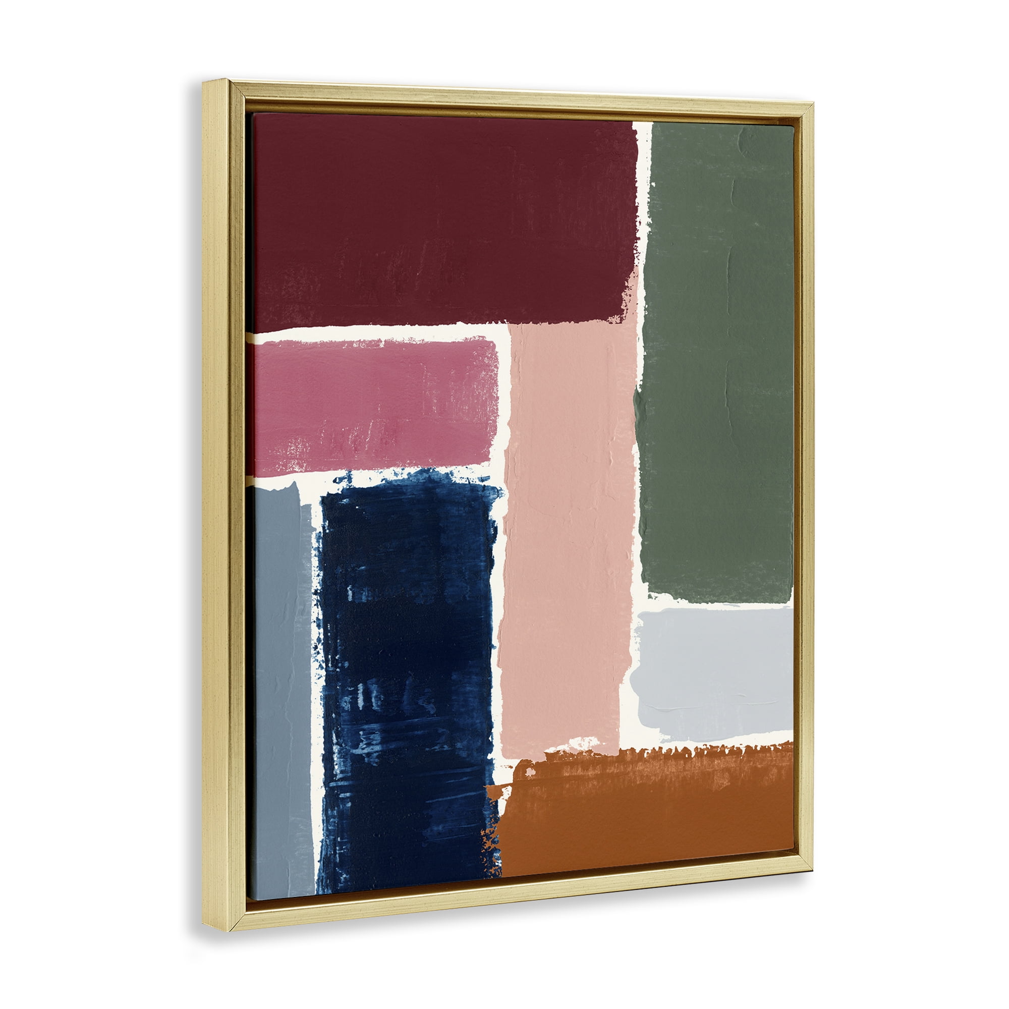 Stupell Industries Rectangular Shapes Pattern Abstract Painting Gold Floater Framed Canvas Art Print Wall Art, 25 x 31