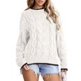 thumbnail image 3 of Women'S Fall Winter Fashion Round Neck Long Sleeve Colorblock Sweater Tops Chunky Knit Pullover Sweaters White XL, 3 of 9