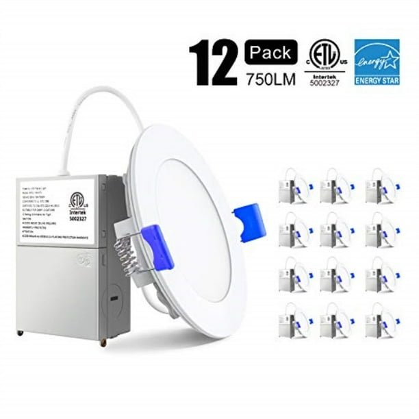 ensenior 12 pack 4 inch ultrathin led recessed ceiling light with junction box, 5000k daylight