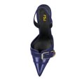 thumbnail image 3 of FSJ Women Glossy Pointed Closed Toe Slingback Pumps Chic Buckle Strap Sandals Slip On Chain High Heels Elastic Strap Dressy Shoes Size 5.5 Navy, 3 of 5