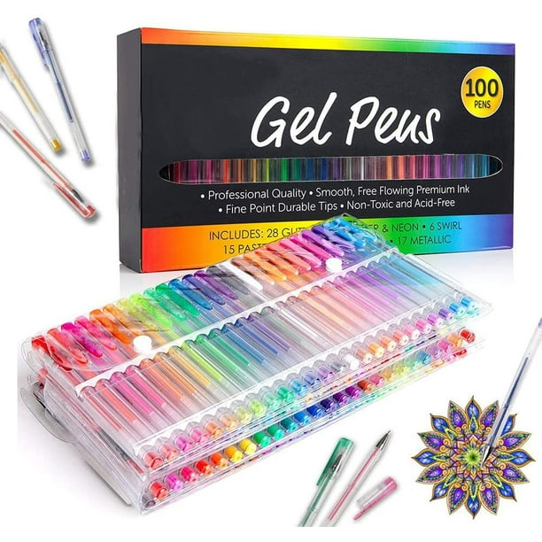 100 Count Gel Pens Set with Fine Tips and 40% More Ink,Includes Swirl