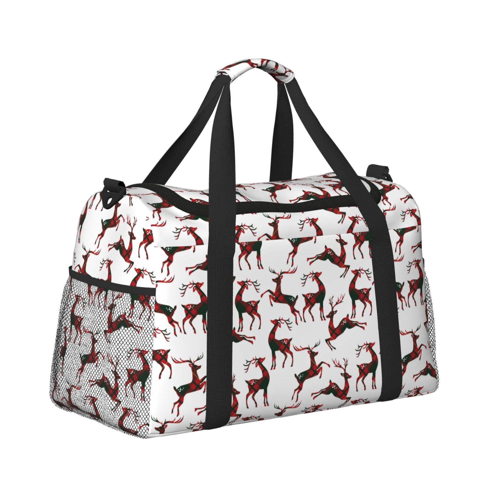 Fuzoiu Christmas Plaid Moose Print Travel Duffle Bag,Carry On Tote Bags,Duffel Bag,Sport Gym Bag, Hospital Bag for Labor and Delivery, Overnight Bag,Luggage Bag