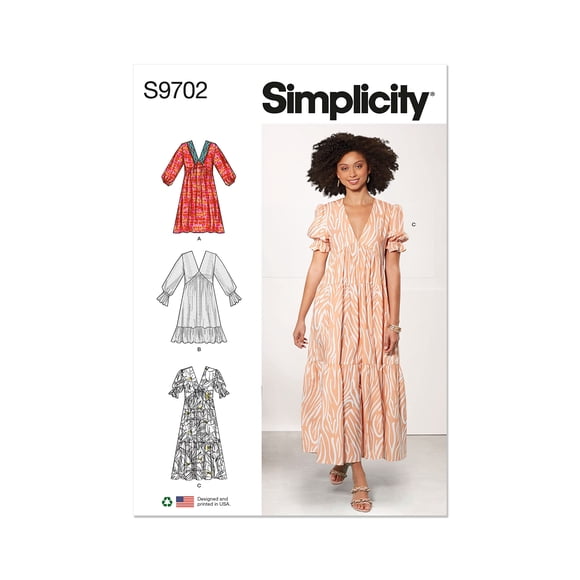 Simplicity - Patrón de costura para vestido imperio con cuello en V para mujer, código S9702, tamaños 8-10-12-14-16, multicolor