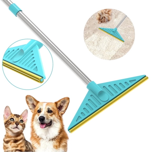 Lvelia Carpet Rake for Pet Hair Removal,Reusable Cat Dog Hair Remover Broom with 45"Long Handle Advanced Lint Remover Scraper for Carpets, Rugs, Mats, Couch
