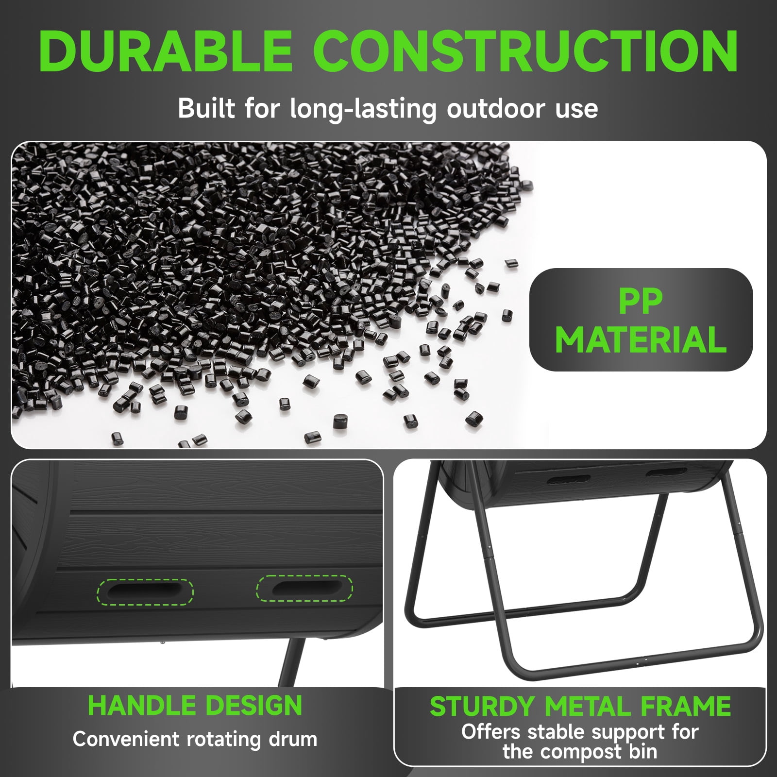 EasyUp Dual Chamber Tumbling Composter 43 Gallon Large Outdoor Tumbling Composter Efficient Batch Composting Easy Turn Design（Black)