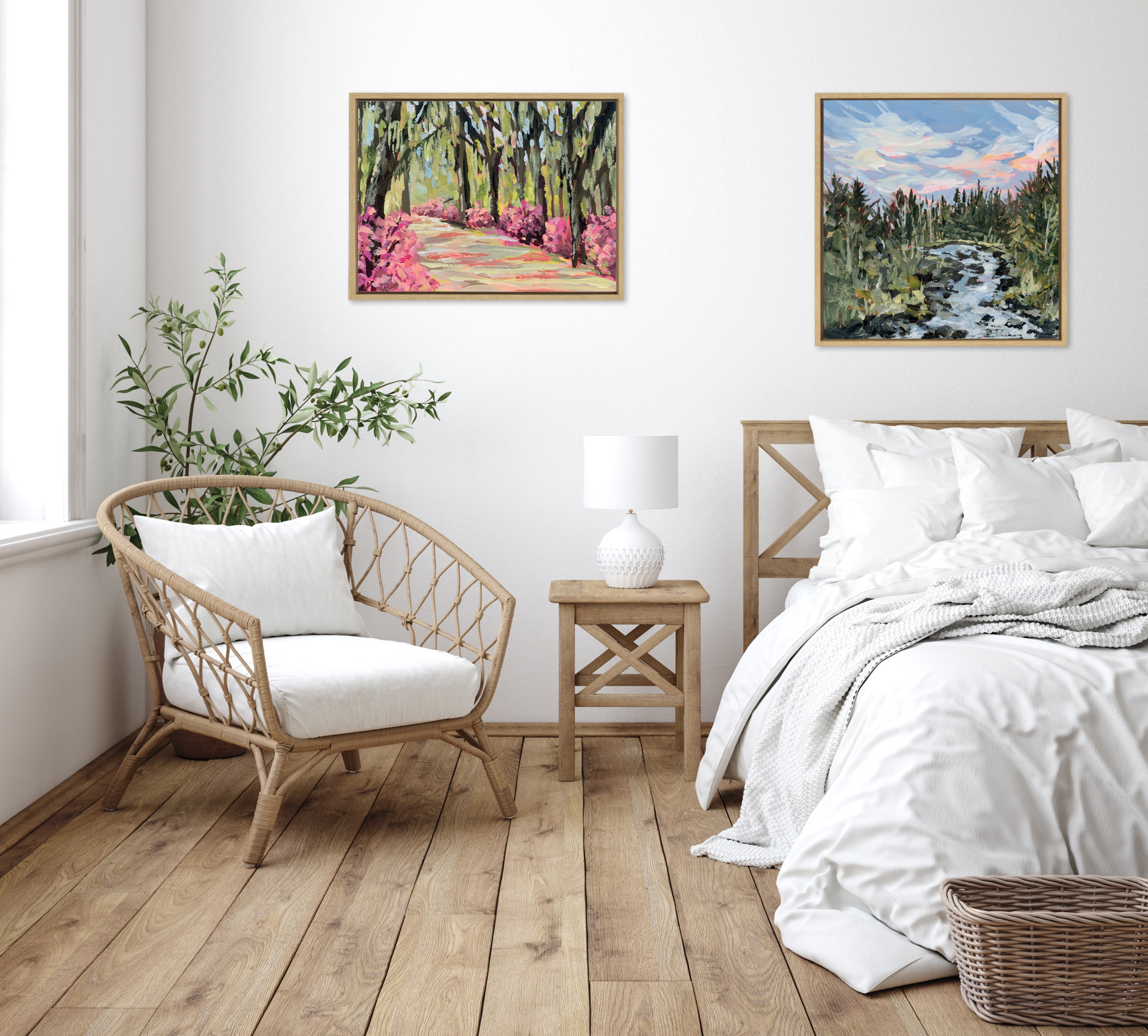 Woven Paths Sylvie Savannah Framed Canvas Wall Art by Emily Kenney, 18x24 Natural, Painterly Nature Landscape Art