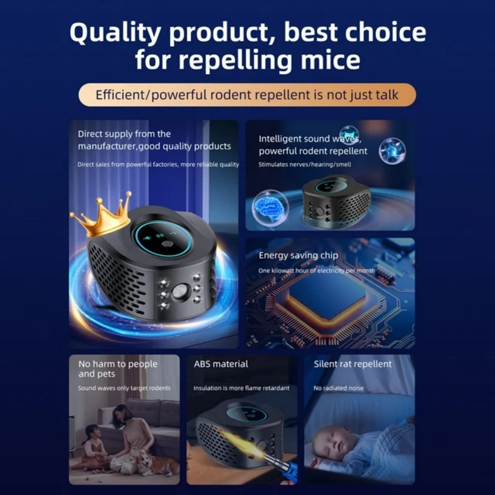 Rodent Repelent Mouse Repelent Indoor Ultrasonic Pest Repeler Plug in with LED Flashlights Mouse Deterrent Ultrasonic Rodent Repeler Mice Repelent for House Barn Warehouse