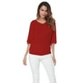thumbnail image 4 of Plus Size Women's Loose Bat Sleeve V Neck Short Sleeve T-Shirt Top, 4 of 5