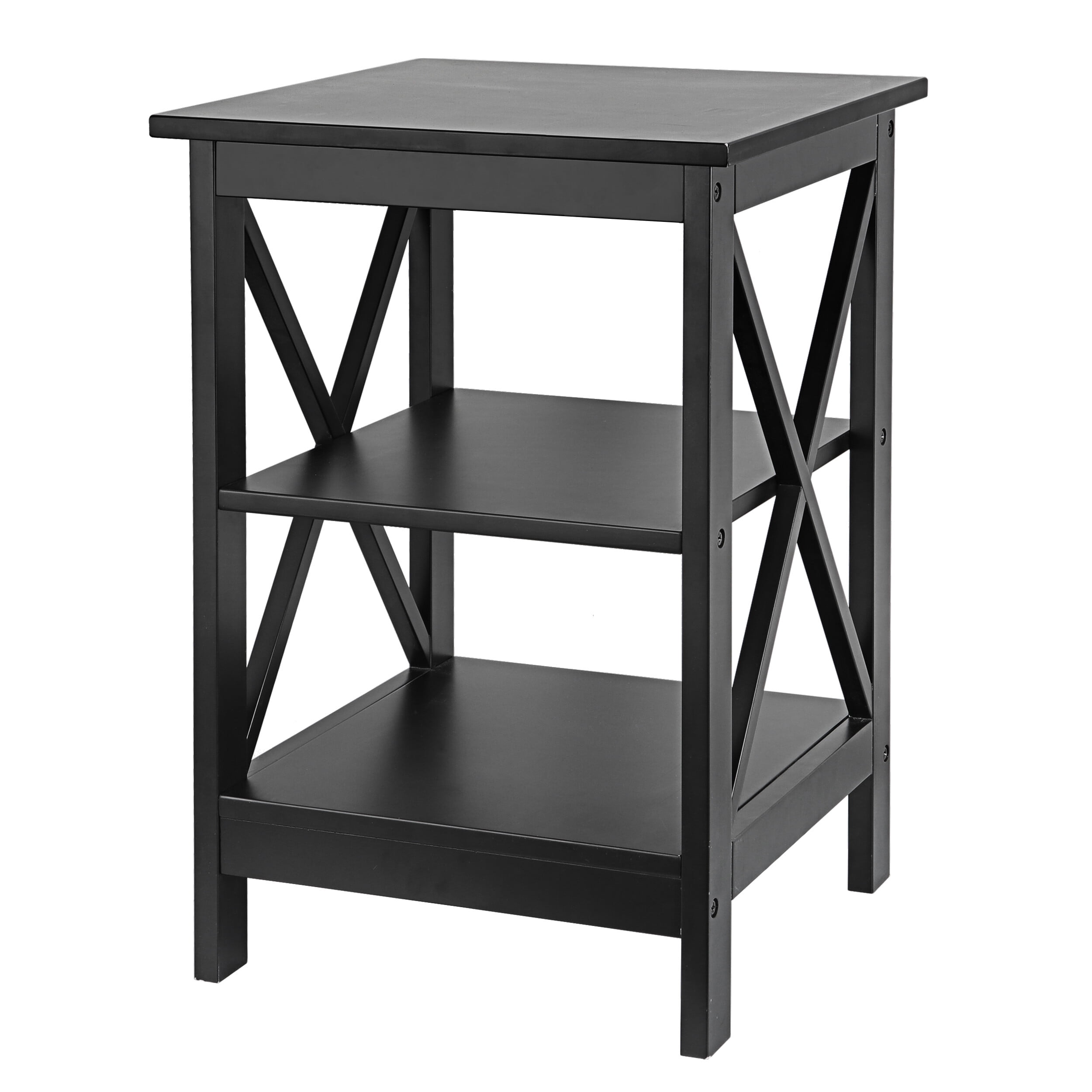 ZENSTYLE End Table Sofa Side Storage Shelf Living Room Bedroom Furniture 3 Tier Saving Space X-Design Black (2 Pieces)