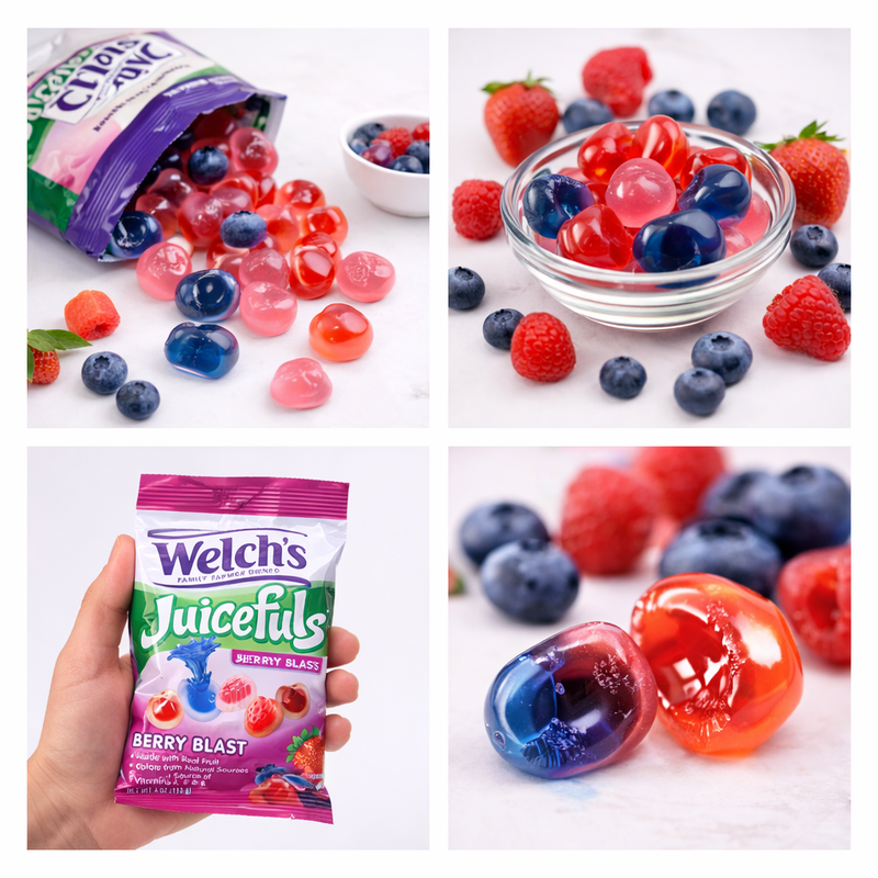 Welch’s Juicefuls Juicy Fruit Snacks Berry Blast – 12 Pack, 4 oz Bags, Real Fruit Filled Gummies