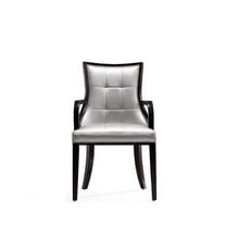 Manhattan Comfort Fifth Faux Leather Armchair in Silver & Walnut