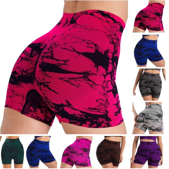 Biker Shorts Women Tummy Control Workout Shorts Women with Pockets High Waisted Spandex Short for Gym Yoga,Hot Pink M