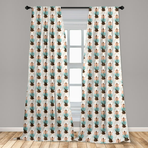 Guitar Curtains 2 Panels Set Grunge Bass Guitars With Skulls Among Blooming Abstract Flowers Window Ds For Living Room Bedroom Peach Teal Dark Brown By Ambesonne Com Guitar Curtains 2 Panels Set Grunge, Peach Bedroom Curtains