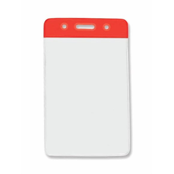 Bulk 100 Pack - Vertical Vinyl Badge Holders with Red Top Color-Bar - Great for Color Coding Access I'd by Specialist ID
