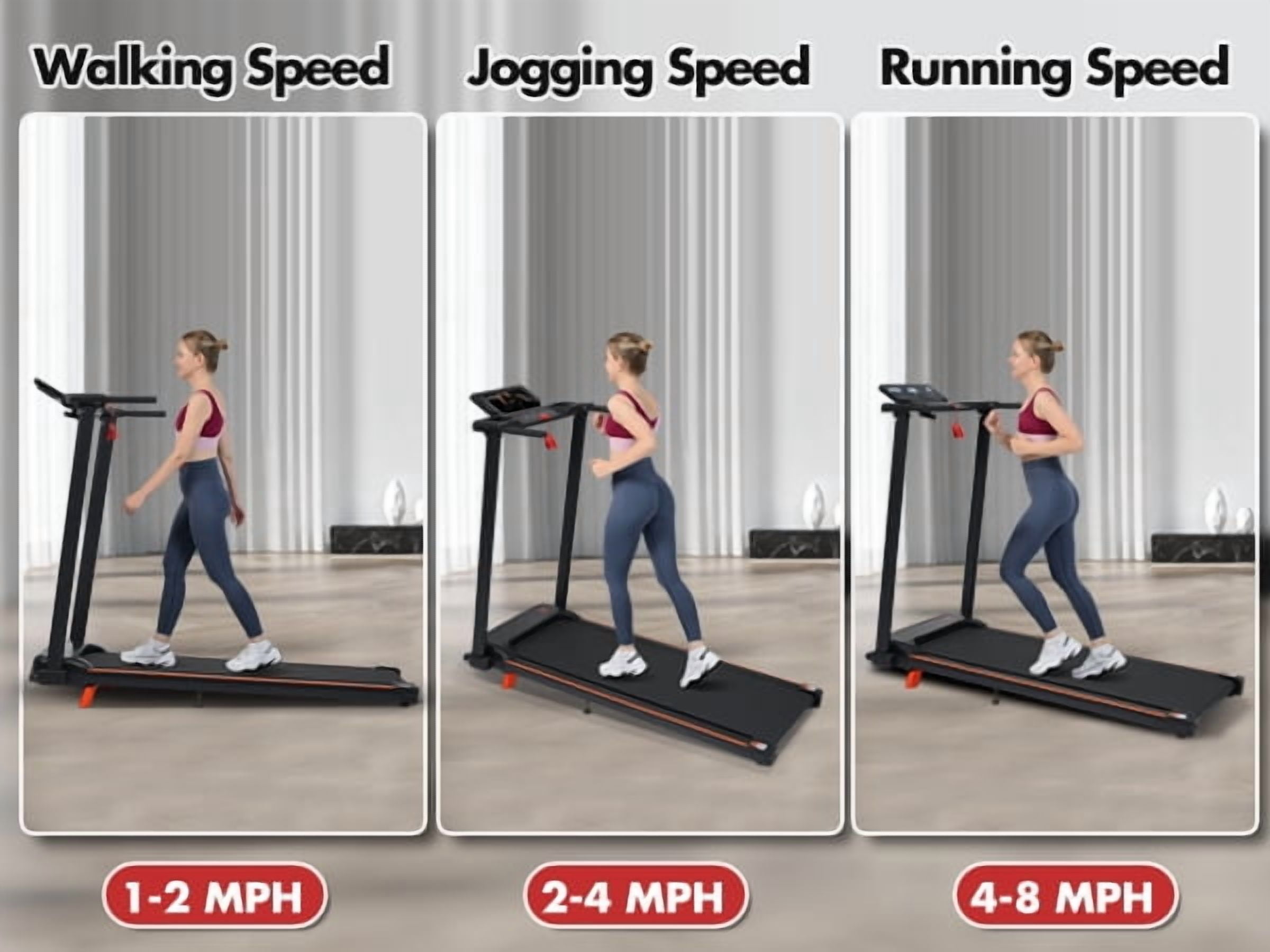 EUROCO 265LBS Folding Treadmill with 8mph Speed, Portable Running Walking Compact Exercise Machine with 12 Preset Program, 8% Incline , Cup Holder and 4 Adjustable Support Feet for Home  Office
