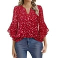 thumbnail image 2 of Red Womens Tops 3/4 Sleeve Tops Casual Business Work Blouses Chiffon Shirts Shirts for Women, 2 of 6