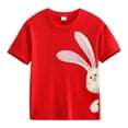 thumbnail image 2 of Rhuody T-Shirts de Pâques pour Fille, T-Shirt à Col Rond, Hauts à Manches Courtes, T-Shirts Graphiques avec Lapin, Jolie Combinaison 12-13 Ans Rouge, 2 of 3
