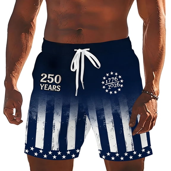 XINPINGMen's American Flag Swim Trunks 4th of July Outfits Patriotic Plus Size Bathing Suits with Liner and Pocket Quick Dry Summer Board Shorts