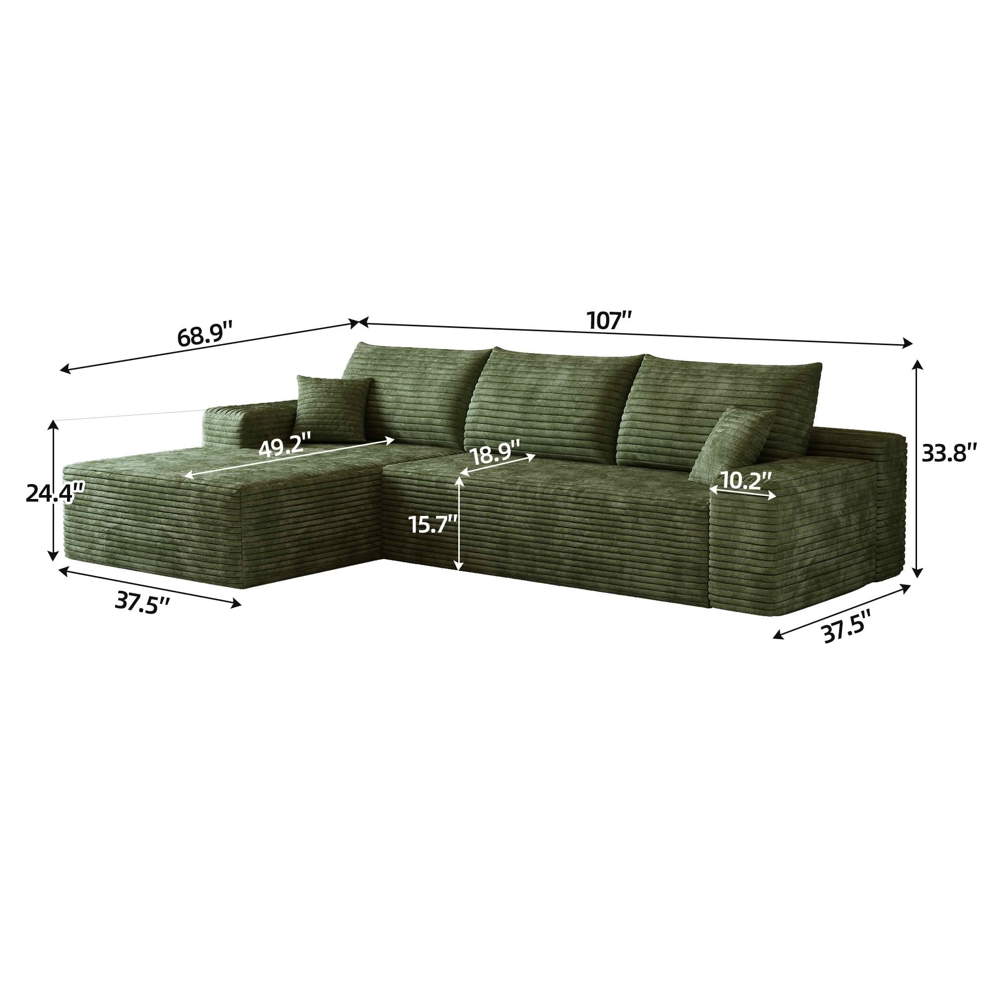 MAYEERTY L-Shaped Modular Sectional Sofa, Plush Corduroy Cloud Couch with Chaise, No Assembly Leisure Sofa for Home