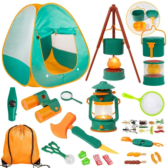 Set de camping Meland Kids con tienda de campaña, fogata y accesorios, color verde