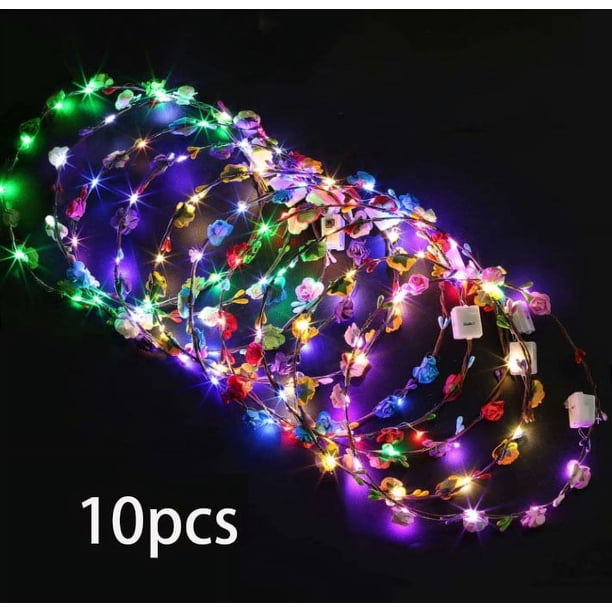 Guirnalda LED, 10PCS decoración con lámpara diadema, 10 LED guirnalda de diadema de flores bohemias, tocado, guirnalda, guirnalda, tocado, adorno para el cabello, festival, tocado, boda, decoración de fiesta ER