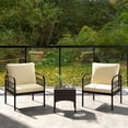 thumbnail image 4 of Costway 3 PCS Patio Wicker Furniture Set, Outdoor Conversation Bistro Set with Cushioned Mix Brown + Beige, 4 of 10