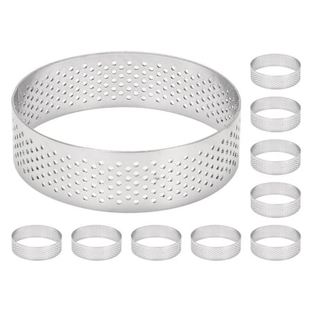 

10Pcs Circular Tart Rings with Holes Stainless Steel Fruit Pie Quiches Cake Mousse Mold Kitchen Baking Mould 7cm