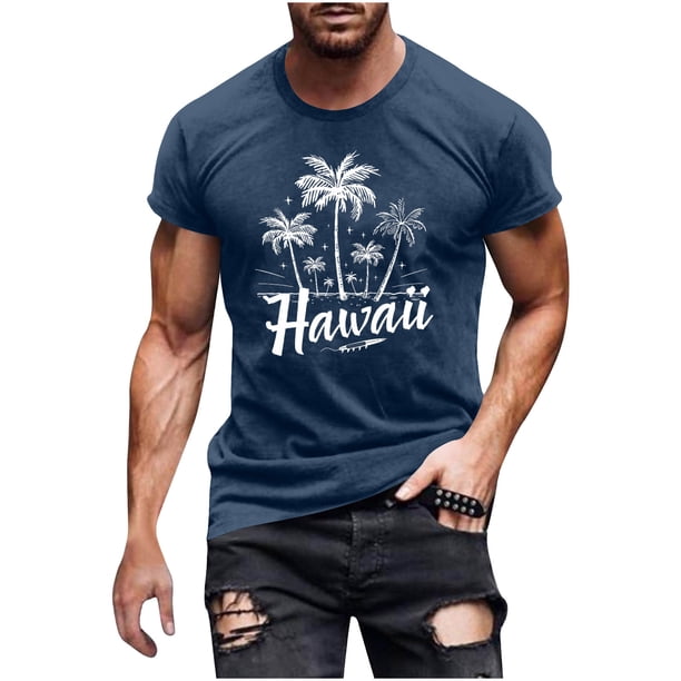 Hombres Pantalones Cortos de Manga Corta Impresa Casual Cuello Redondo Superior, Camisa de Moda para el Verano Y la Primavera