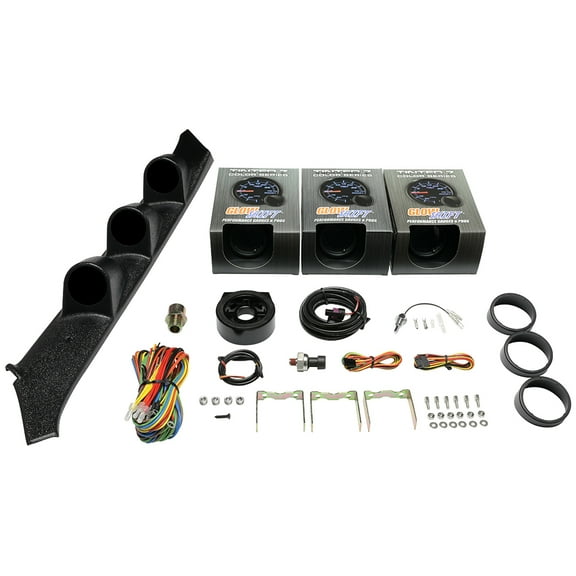GlowShift | 1982-1993 Chevrolet S-10 Black Triple Gauge Pillar Pod with Tinted 7 Color Series Oil Pressure Gauge, Water Temperature Gauge & Volt Gauge