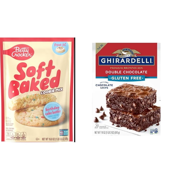 Betty Crocker Soft Baked Cookie Mix 16.8 oz & Ghirardelli Gluten Free Double Chocolate Brownie 18 oz