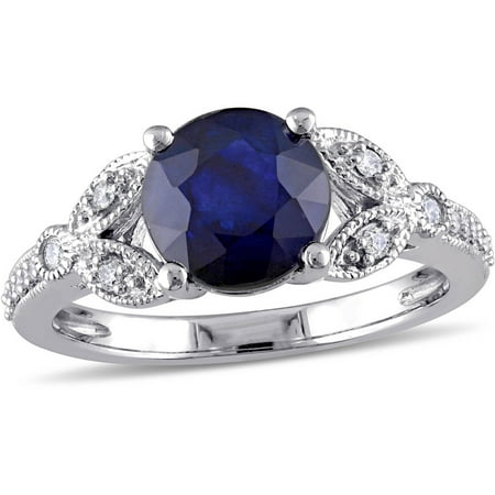 Tangelo 2-1/3 Carat T.G.W. Diffused Sapphire and 1/7 Carat T.W. Diamond 10kt White Gold Vintage Engagement Ring