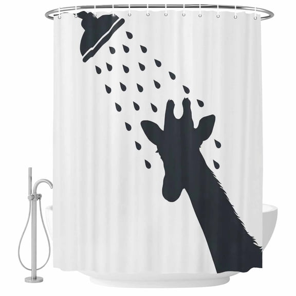 Giraffe Showering Shower Curtain, Waterproof Shower Curtains for Bathroom, Modern Abstract Art Funny Animals Washable Fabric Bathtub Curtain Set Bath Decor with 12 Hooks Long 72"x84"