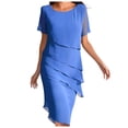 thumbnail image 2 of Dressse for Women Flowy Chiffon Tiered Midi Dresses Short Sleeves Dress (Blue L), 2 of 6
