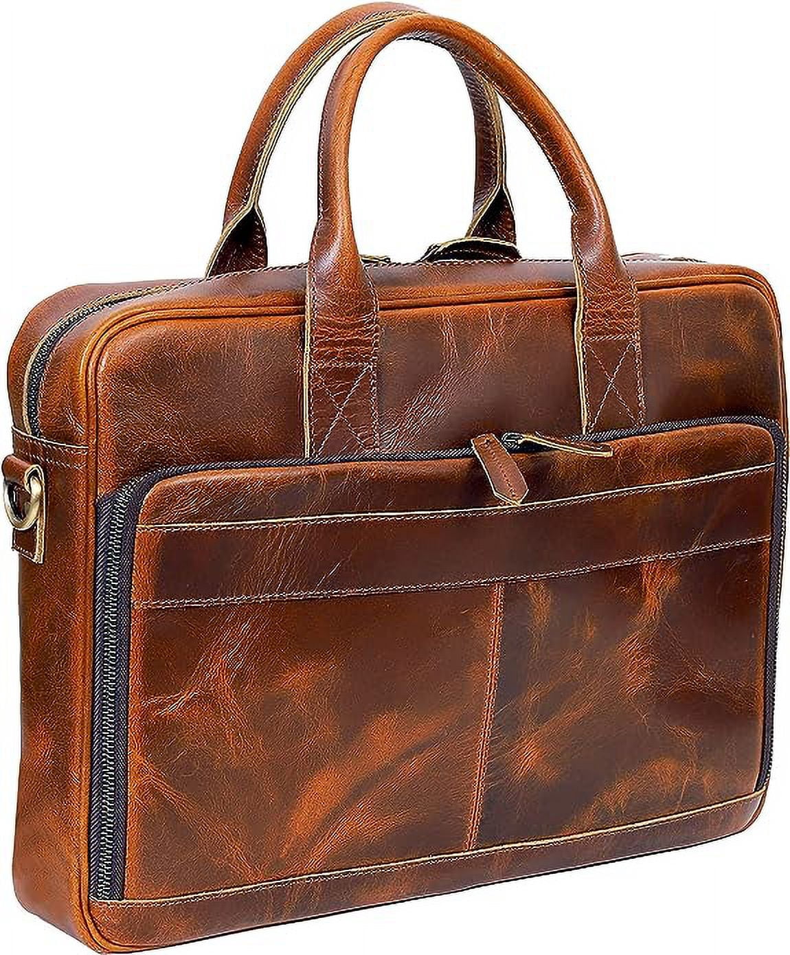 RUZIOON 18 Inch Leather briefcase Laptop Messenger Bags For Men and Women Best Office College Satchel Bag - Tan Brown