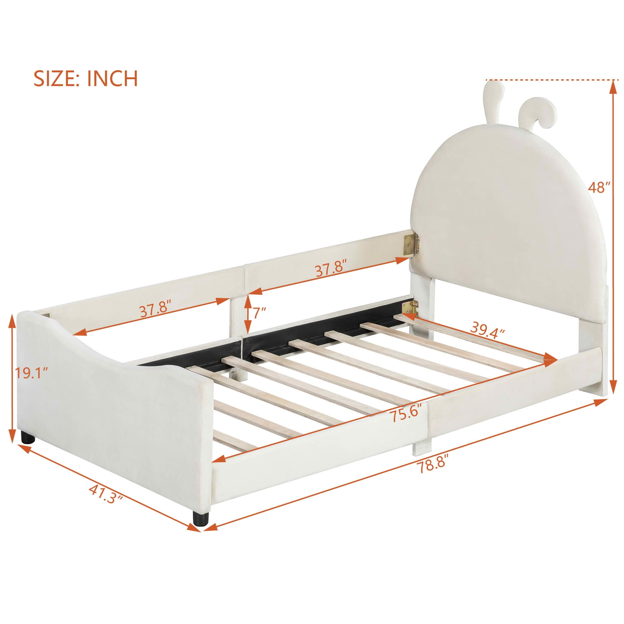 MAYEERTY Twin Size Daybed with Rabbit Ear Headboard, Lively Color Upholstered Kids Bed