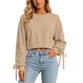 thumbnail image 5 of HAiming Cropped Sweatshirts for Women Long Sleeve Bow Scoop Neck Trendy Shirts Fall Winter Casual Going out Tops, 5 of 9